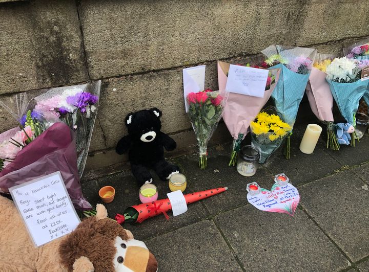 Floral tributes left on a bridge in Radcliffe, Greater Manchester 