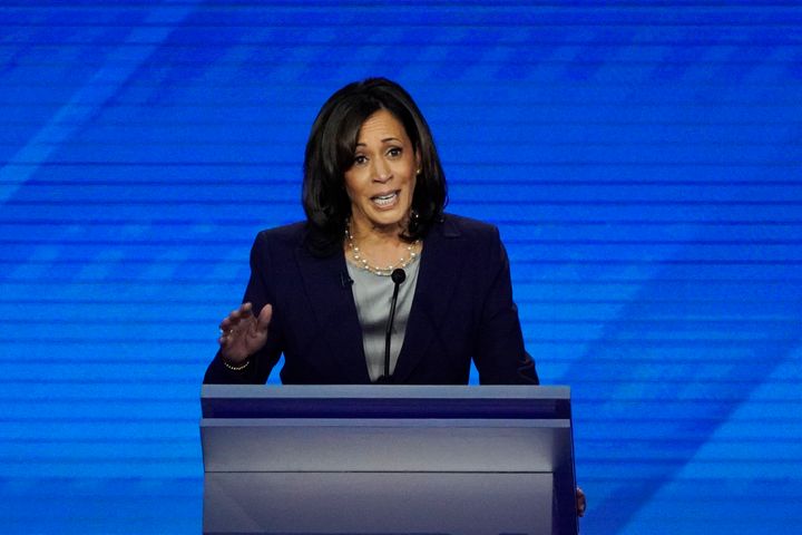 Sen. Kamala Harris (D-Calif.) speaks at the Democratic presidential primary debate hosted by ABC at Texas Southern University in Houston.