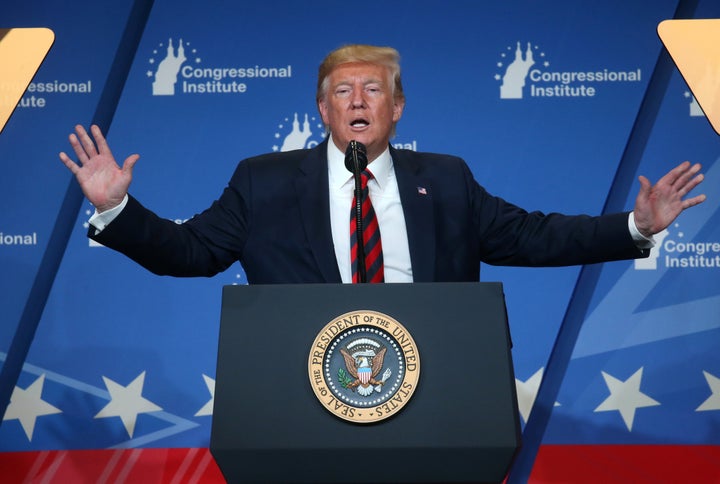 President Donald Trump speaks at the House Republican retreat dinner in Baltimore.