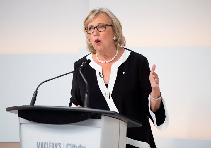 Green Party Leader Elizabeth May speaks during the Maclean's/Citytv National Leaders Debate in Toronto on Sept. 12, 2019.