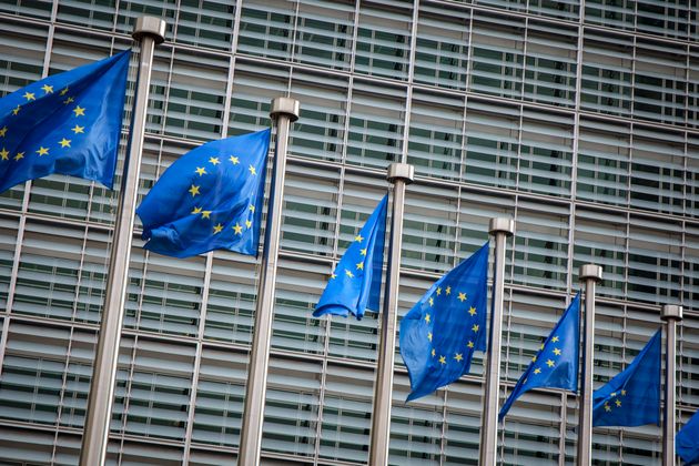 European flags in front of the Berlaymont building in Brussels,