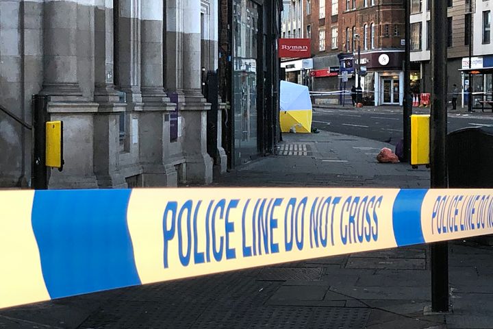 LONDON - SEPTEMBER 13: A Police forensic tent is erected at the scene of a fatal stabbing in Camden on September 13, 2019 in London, England. Emergency services were called to the assault on Camden High Street late on Thursday evening. A man was pronounced dead at the scene and a second man was taken to hospital. (Photo by Jim Dyson/Getty Images)