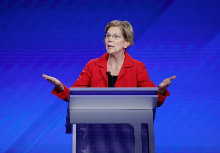 Presidential hopeful Sen. Elizabeth Warren (D-Mass.) tried to bring up child care during Thursday night's Democratic debate,