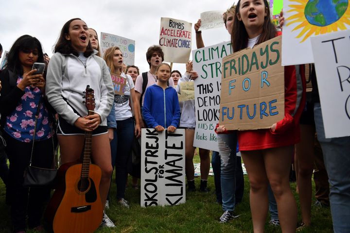 Swedish environmental activist Greta Thunberg, 16, takes part in a climate protest outside the White House in Washington, D.C., on Friday.