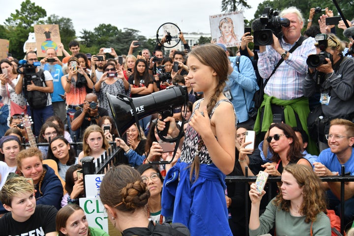 Greta Thunberg speaks at a climate protest outside the White House.