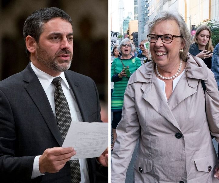 Green candidate Pierre Nantel (left) and Green Leader Elizabeth May (right).