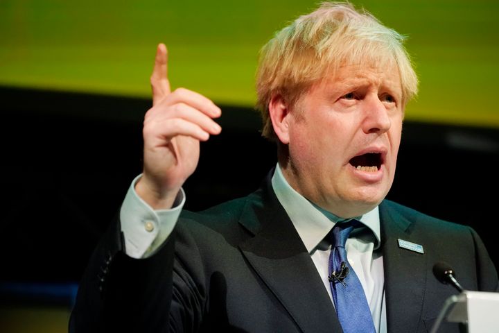 Prime Minister Boris Johnson makes a speech at the Convention of the North at the Magna Centre in Rotherham.