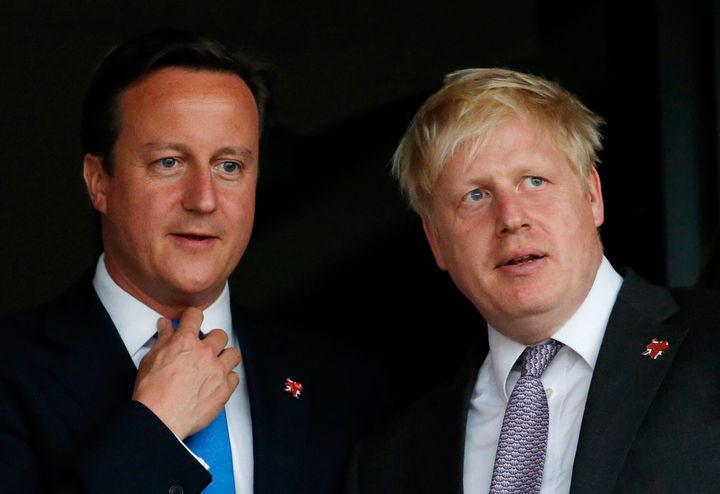 Then-British Prime Minister David Cameron and Boris Johnson, then the mayor of London, pictured in July 2012.