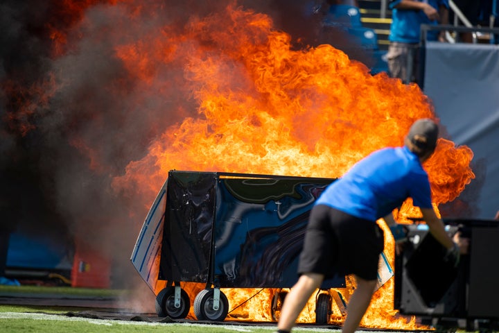 Fire erupts on field before game between Colts and Titans in Tennessee