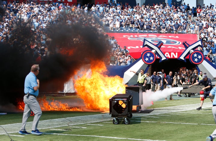 Fire erupts on field before game between Colts and Titans in Tennessee