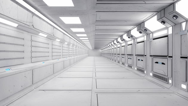 3d Render. Futuristic interior design for movie or background