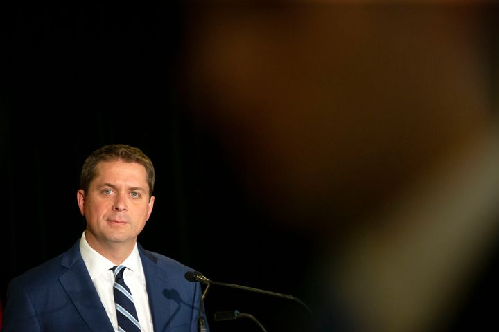 Federal Conservative Leader Andrew Scheer takes a question from a journalist during a news conference in Toronto on Aug. 29, 2019. 