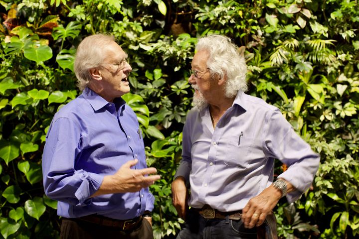Stephen Lewis, left, and David Suzuki are on a speaking tour called Climate First. They're pictured at the University of Toronto on Sept. 13, 2019.