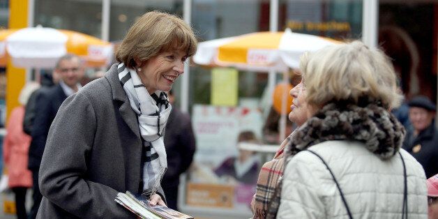 In this Friday, Oct. 16, 2015 photo independent candidate for the mayor of Cologne Henriette Reker talks...