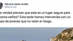 Una foto que pone los pelos de punta: la Policía de Gijón interviene para evitar que este 'selfie' acaba en