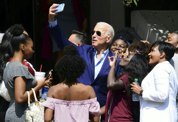 Democratic 2020 presidential hopeful Former Vice President Joe Biden visits with students at Texas Southern University Student Life Center in Houston, Texas on Sept. 13, 2019. 