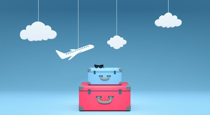 travel concept on blue background 3D 3d illustration
