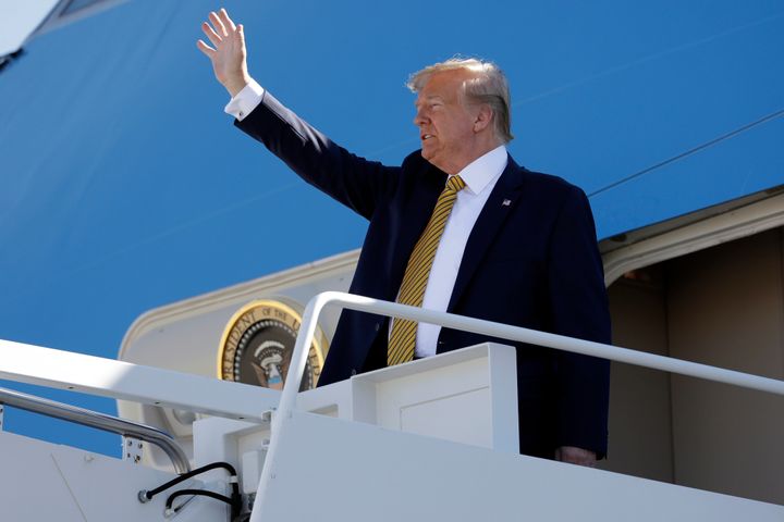 President Donald Trump boards Air Force One at Albuquerque International Sunport, Tuesday, Sept. 17, 2019, in Albuquerque, N.M. (AP Photo/Evan Vucci)
