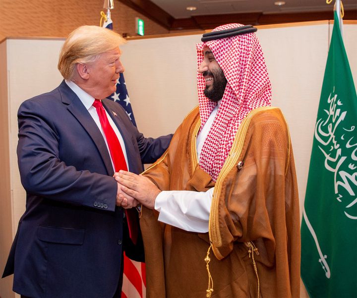Saudi Arabian Crown Prince Mohammed bin Salman shakes hands with U.S. President Donald Trump at the G-20 summit in Osaka, Japan, on June 29, 2019.