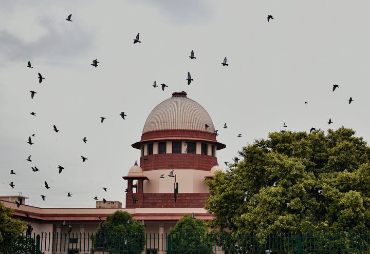 A view of the Supreme Court building during the Ayodhaya Ram Janmbhoomi-Babri Masjid case hearing on August 6, 2019 in New Delhi, India.