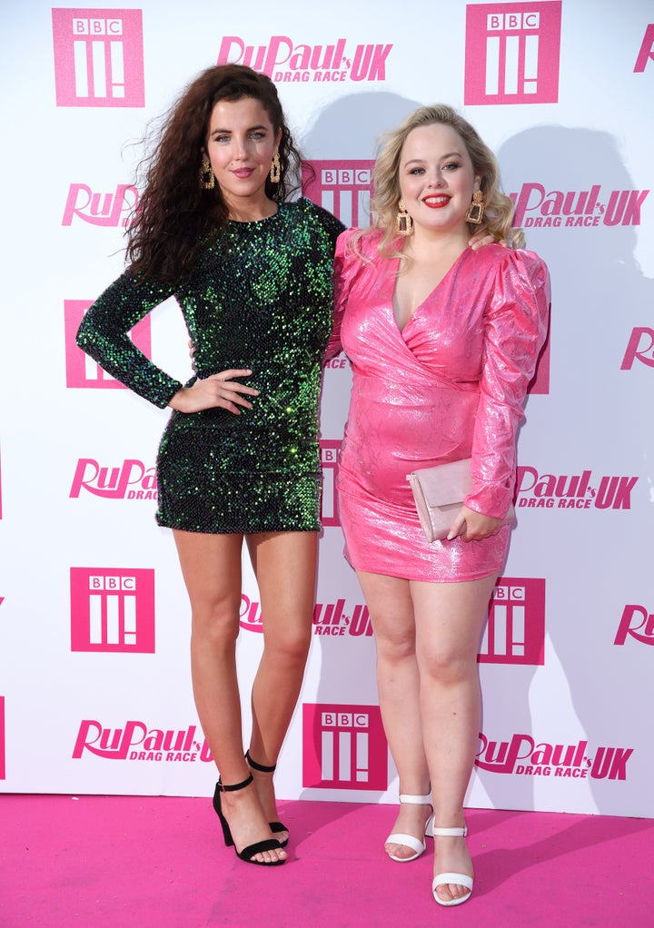 Jamie-Lee and Nicola on the pink carpet