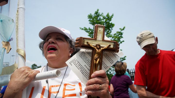 Pro-Life supporters protest back in May outside of Planned Parenthood as a deadline loomed to renew the license of Missouri's sole remaining Planned Parenthood clinic in St. Louis, Missouri.