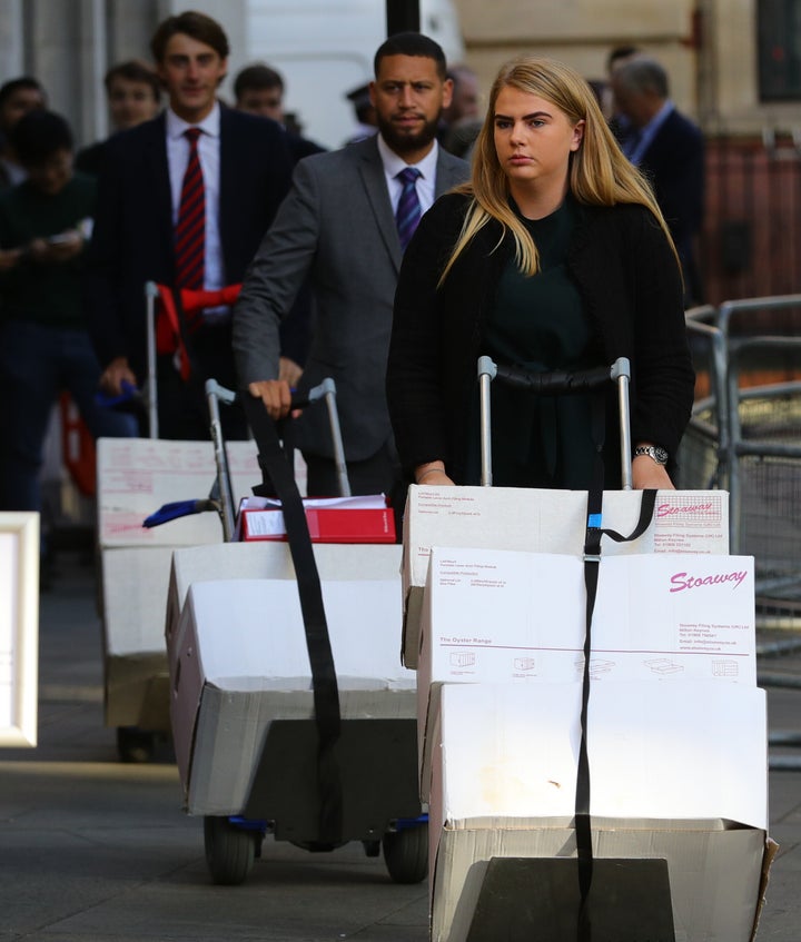 Court documents arriving at the Supreme Court on Wednesday 