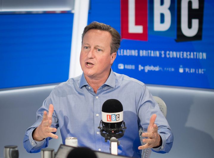 Former prime minister David Cameron during an interview with presenter Nick Ferrari in the LBC studios at Global Radio in Leicester Square, London.