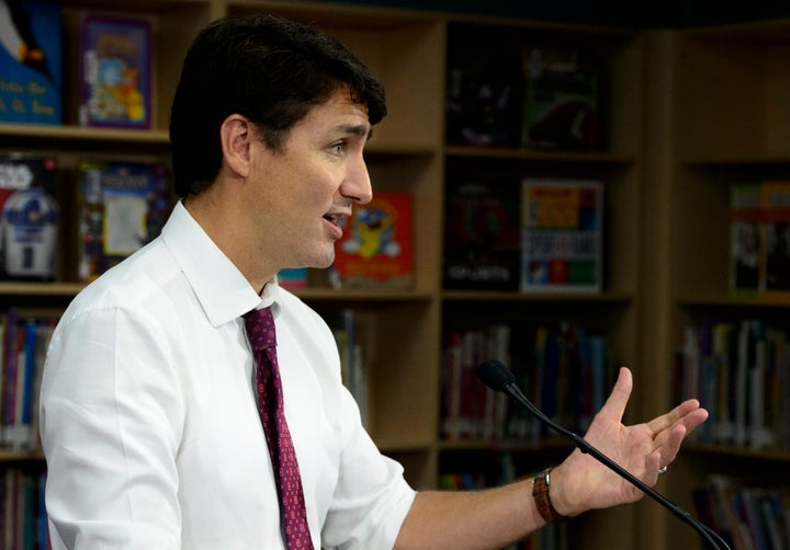 Liberal Leader Justin Trudeau makes an announcement as he visits the Fredericton Lawn Bowling Club on Sept. 18, 2019.