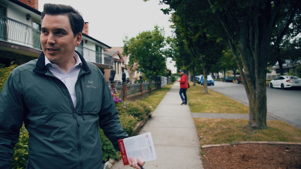 Terry Beech, the Liberal candidate in Burnaby North-Seymour, is shown canvassing in Burnaby Heights.