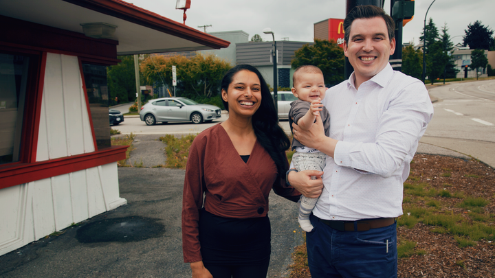 Terry Beech is shown with his wife Ravi and daughter Nova outside of his campaign office.