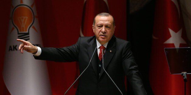 ANKARA, TURKEY - NOVEMBER 17 : Turkish President Recep Tayyip Erdogan speaks during the Justice and Development (AK) Party's provincial heads meeting in Ankara, Turkey on November 17, 2017. (Photo by Halil Sarkaya/Anadolu Agency/Getty Images)