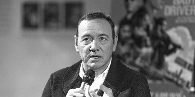 LOS ANGELES, CA - OCTOBER 04: (EDITORS NOTE: This image has been converted into black and white) Actor/producer Kevin Spacey speaks on stage at Cars, Arts & Beats: A Night Out With Baby Driver at the Petersen Automotive Museum on October 4, 2017 in Los Angeles, California. (Photo by Rochelle Brodin/Getty Images for Sony Pictures Home Entertainment)