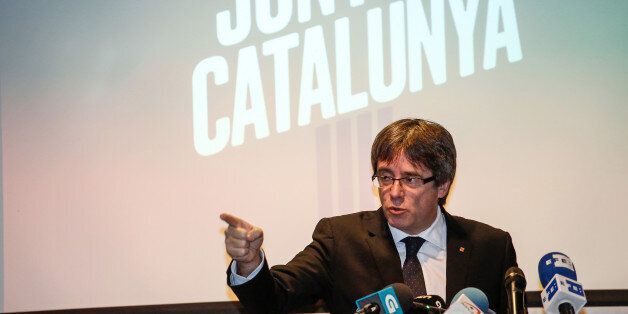 Carles Puigdemont, former Catalan president, speaks during a news conference to present 'Junts per Catalunya' coalition for the upcoming Catalan elections, in Oostkamp, Belgium, on Saturday, Nov. 25, 2017. While Puigdemont campaigns from self-imposed exile in Belgium, eight members of his former government, including former vice president and Esquerra leaderOriol Junqueras, are in jail in Madrid as the National Court investigates whether to bring charges of rebellion against them. Photographer: Dario Pignatelli/Bloomberg via Getty Images