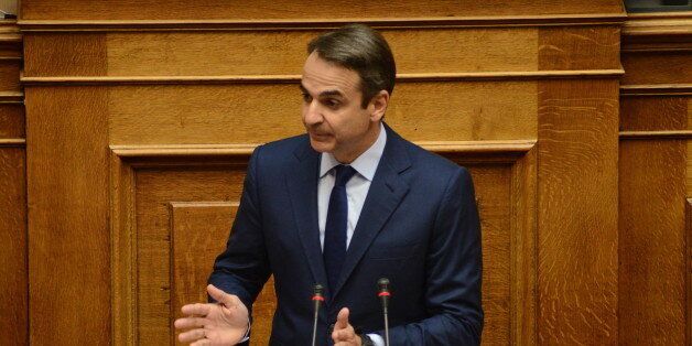 HELLENIC PARLIAMENT, ATHENS, ATTIKI, GREECE - 2017/11/03: Kyriakos Mitsotakis leader of the main opposition and President of New Democracy party, during his speech in Hellenic Parliament. (Photo by Dimitrios Karvountzis/Pacific Press/LightRocket via Getty Images)