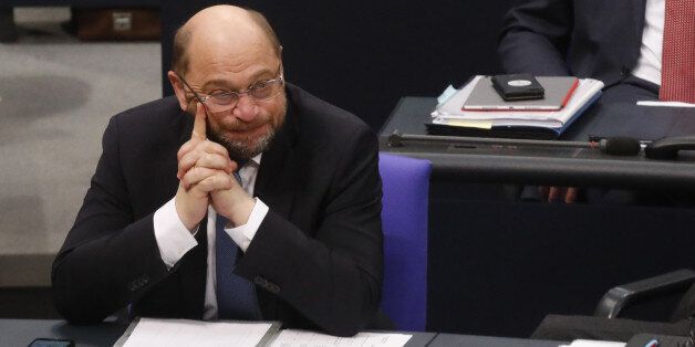 BERLIN, GERMANY - NOVEMBER 21: Martin Schulz, leader of the Social Democrats Party or (SPD), pauses during the first session of the Bundestag, the German parliament, since the collapse of government coalition talks on November 21, 2017 in Berlin, Germany. Preliminary coalition talks, after over three weeks of arduous meetings, fell apart Sunday night, leaving Merkel confronted with two uncomfortable possibilities: attempt to run a minority government together with the German Greens Party or submit to new elections. Both would be a first at the federal level in post-World War II German history. (Photo by Michele Tantussi/Getty Images)