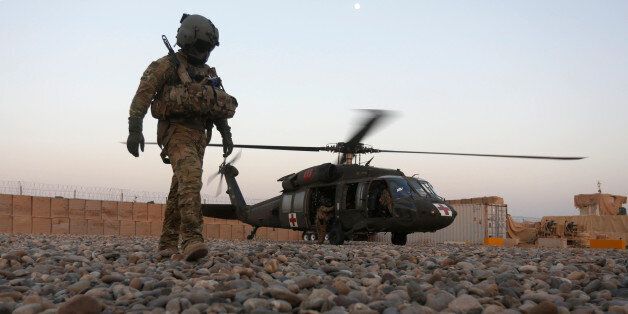 A U.S. Navy Corpsman takes part in a helicopter Medevac exercise in Helmand province, Afghanistan July 6, 2017. REUTERS/Omar Sobhani