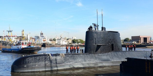 The Argentine military submarine ARA San Juan and crew are seen leaving the port of Buenos Aires, Argentina June 2, 2014. Picture taken on June 2, 2014. Armada Argentina/Handout via REUTERS ATTENTION EDITORS - THIS IMAGE WAS PROVIDED BY A THIRD PARTY.