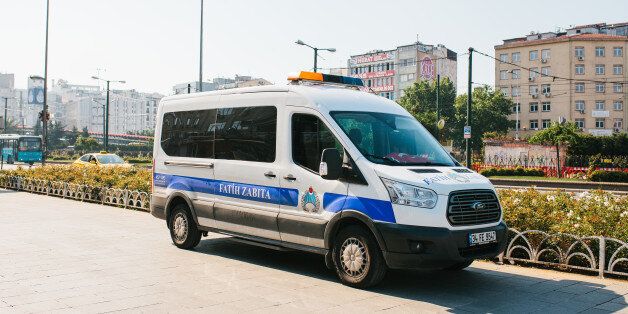 Istanbul, July 11, 2017: A police car on the street in the Aksaray area in Istanbul, Turkey. Protection of public order, protection of the population from crime.