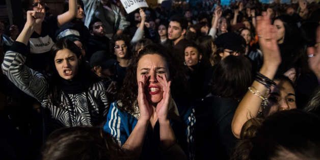 MADRID, SPAIN - 2017/11/17: Thousands protesting in front of the Ministry of Justice against the judicial abuses of the 'San Fermines' rape case, where five men are accused of raping an 18 year old woman and recording the incident with their cellphones. (Photo by Marcos del Mazo/LightRocket via Getty Images)