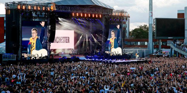 MANCHESTER, ENGLAND - JUNE 04: Justin Bieber performs during the One Love Manchester concert at Old Trafford Cricket Ground Cricket Club on June 4, 2017 in Manchester, England. (Photo by Matthew McNulty/Getty Images)
