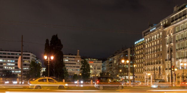 ATHENS, GREECE - JANUARY 19 2017: Night photo of Syntagma Square in Athens, Attica, Greece