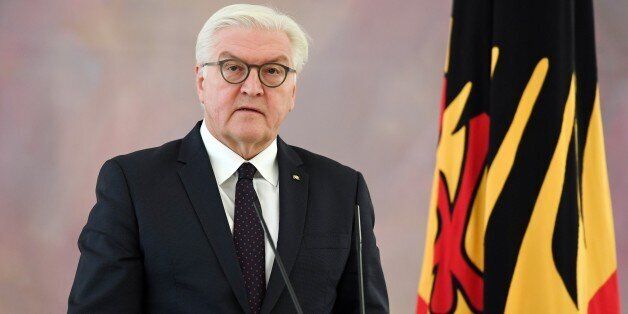 BERLIN, GERMANY - NOVEMBER 20: German President Frank-Walter Steinmeier briefs the media after a meeting with German Chancellor Angela Merkel at Bellevue Palace in Berlin, November 2017. German Chancellor Angela Merkel pledged early Monday to maintain stability after the Free Democratic Party pulled out of talks on forming a new government with her conservative bloc and the left-leaning Greens. (Photo by Maurizio Gambarini/Anadolu Agency/Getty Images)