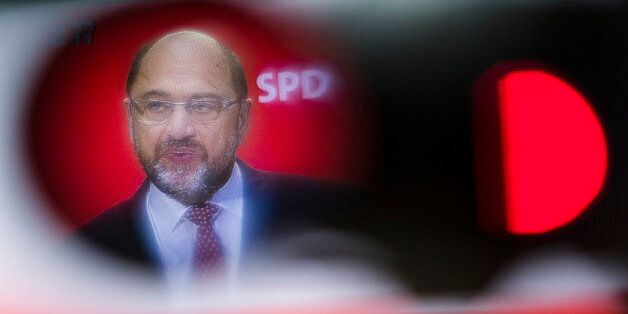 Martin Schulz speaks during a news conference at Social Democratic Party headquarters Willy-Brandt-Haus in Berlin, Germany on October 23, 2017. Lars Klingbeil has been proposed today as next SPD secretary general. (Photo by Emmanuele Contini/NurPhoto via Getty Images)