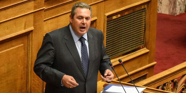 Panos Kammenos, chairman Independent Greeks, Minister of Defense speaks during parliamentary dispute at level of Party leaders on the topic of corruption in Athens on October 10, 2016. (Photo by Wassilios Aswestopoulos/NurPhoto via Getty Images)