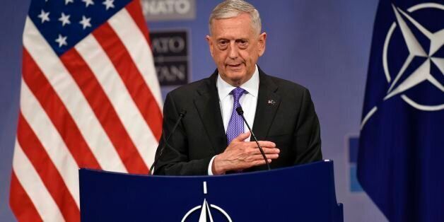 US defence minister James Mattis gestures as he delivers a speech during a press conference at the Nato Defense Council meeting at the NATO Headquarters in Brussels on June 29, 2017. / AFP PHOTO / JOHN THYS (Photo credit should read JOHN THYS/AFP/Getty Images)