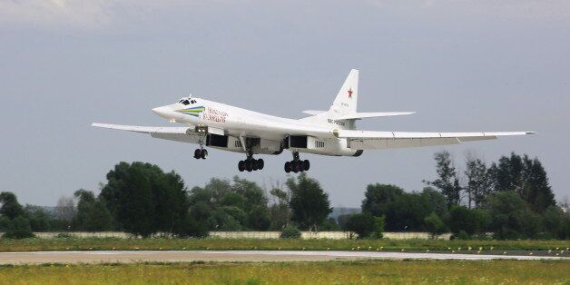 MOSCOW REGION, RUSSIA - JULY 15, 2017: A Tupolev Tu-160 strategic bomber of the Russian Air Force's long-range aviation performs a demonstration flight ahead of the MAKS-2017 International Aviation and Space Salon in Zhukovsky, Moscow Region. Marina Lystseva/TASS (Photo by Marina Lystseva\TASS via Getty Images)