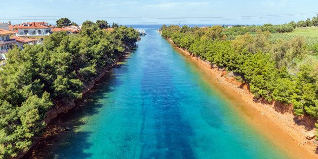 The Potidea canal, 1250m long and 40m wide exists since ancient times. It might have opened by king Cassander in 315 BC when on the ruins of ancient Potidaea the king built Cassandreia to facilitate navigation between Thermaikos and Toronaios gulfs.