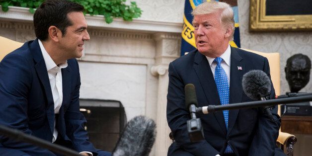 WASHINGTON, DC - OCTOBER 17: President Donald Trump meets with Greek Prime Minister Alexis Tsipras in the Oval Office of the White House in Washington, DC on Tuesday, Oct. 17, 2017. (Photo by Jabin Botsford/The Washington Post via Getty Images)