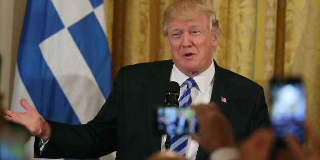 WASHINGTON, DC - MARCH 24: U.S. President Donald Trump speaks to guests during a Greek Independence Day celebration in the East Room of the White House, on March 24, 2017 in Washington, DC. (Photo by Mark Wilson/Getty Images)